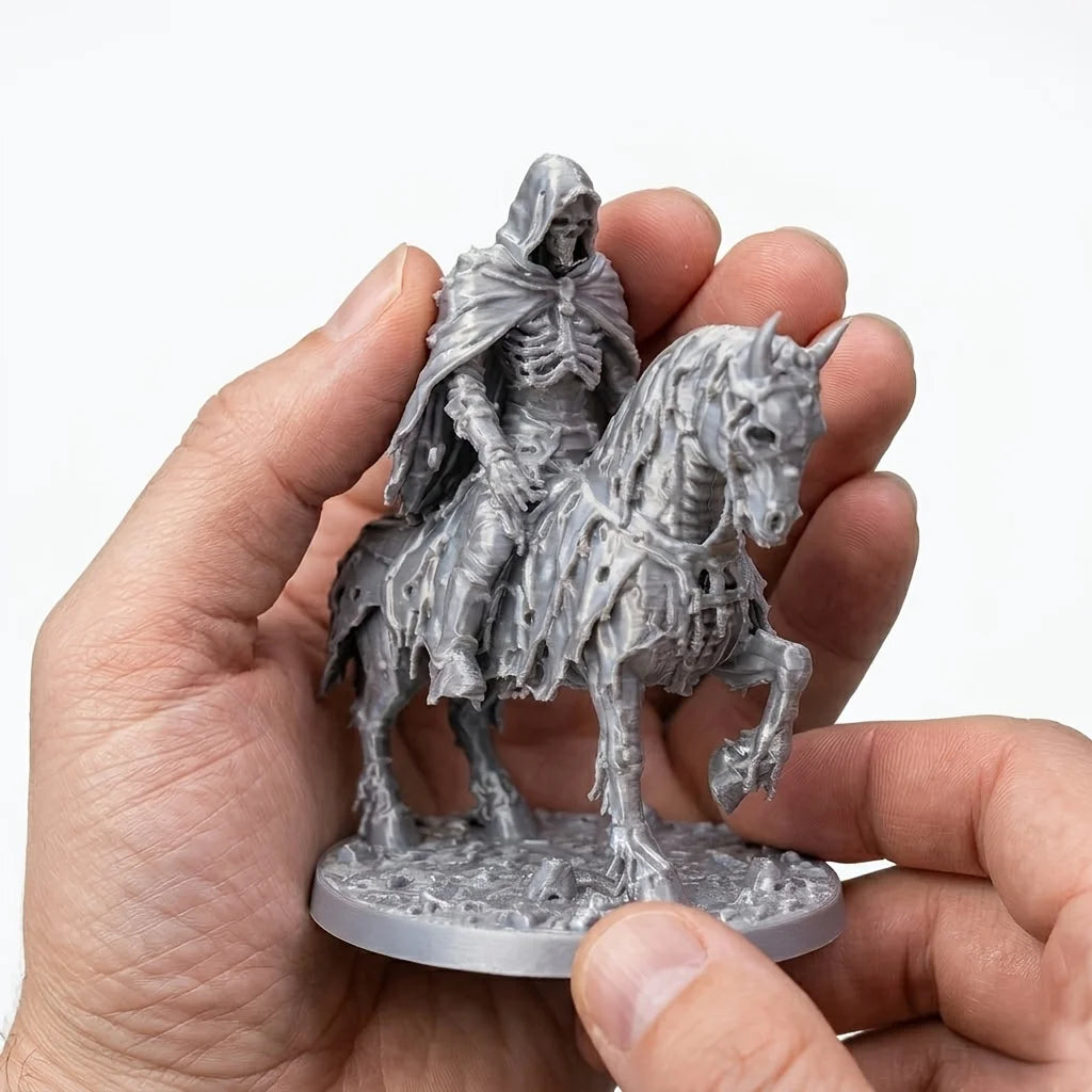 Undead Skeleton Rider Horse Figurine 3DPrinted Miniature Hooded Ghost Knight Tabletop Ornament Wargame Figurine with Base Decor Oasis Select