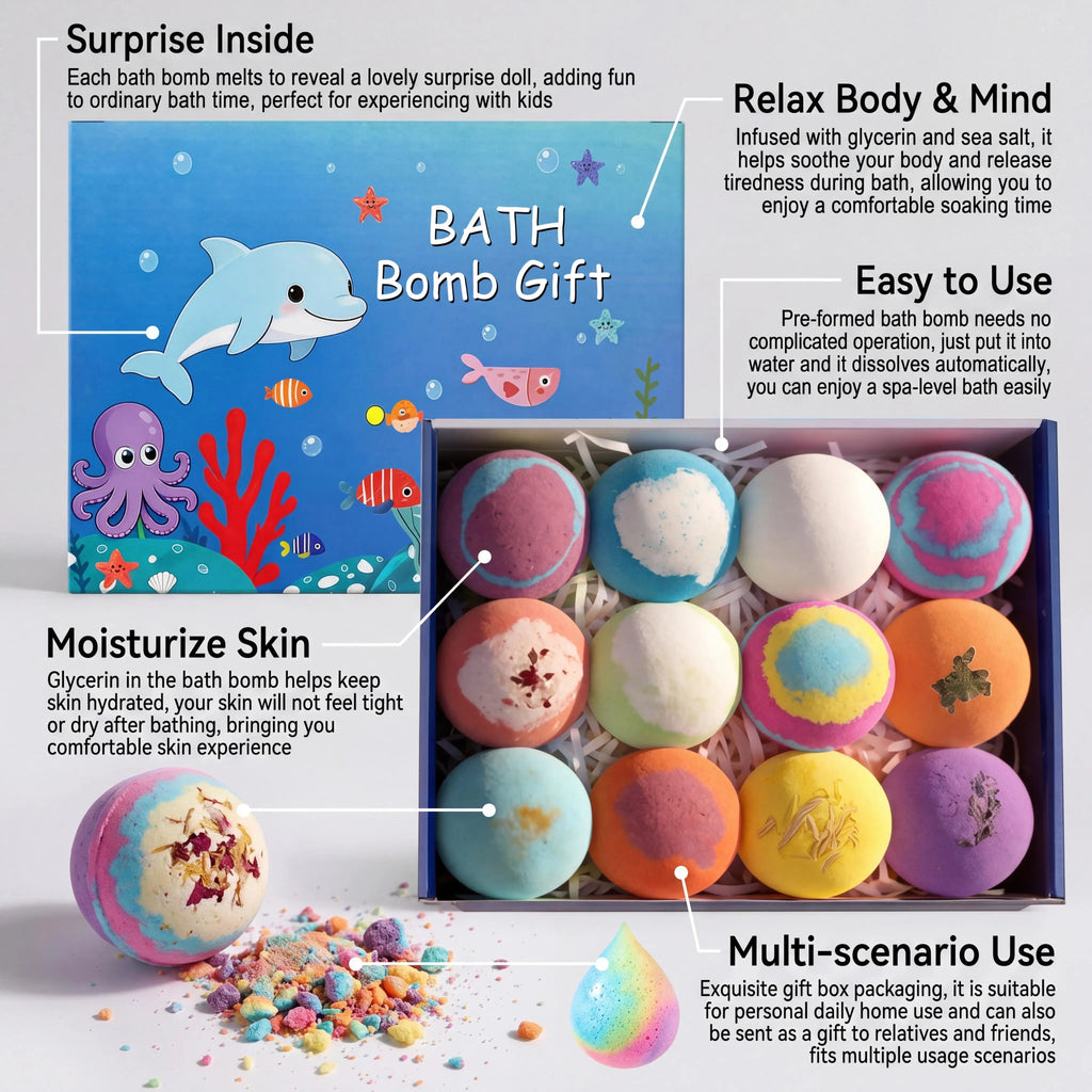 Kids Bath Bombs Set With Surprise Toys Handmade Colorful Bubble Bath Balls Relaxing Funny Perfect Birthday Spa Gift For Children Oasis Select