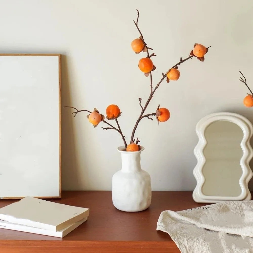 8 Heads Artificial Persimmon Branch Realistic Handmade Simulation Persimmon Fruit Plastic Elegant Fake Plants Living Room Oasis Select