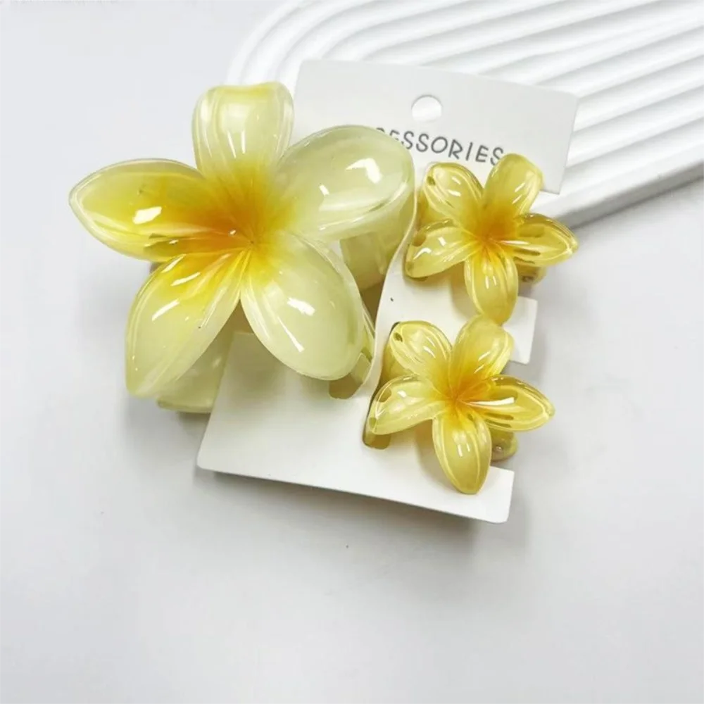 3Pcs/Set Colorful Gradient Hair Claws Plumeria Flower Acrylic Hawaiian Flower Hair Clip Hair Accessories Beach Oasis Select Yellow
