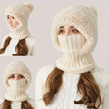 Thickened Knitted Hat Scarf Mask One-Piece, Winter Warm Hat for Women, Full Face Protection Windproof Balaclava Cap Oasis Select WHITE