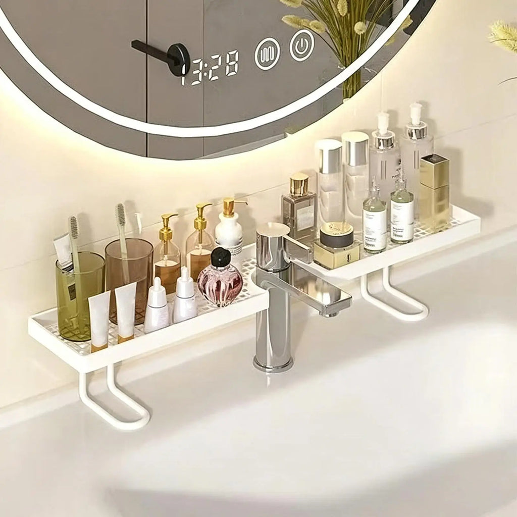 Bathroom Counter Shelf Draining Anti Slip Faucet Shelf Heavy Duty Hollow Out No Drill Bathroom Shelf Bathroom Sink Organizer Oasis Select