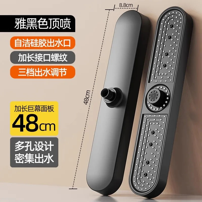 New 1pc 19 Inch High Pressure 3 Mode Rainfall Luxury Bathroom Shower Head Adjustable Anti-Clogging Silicone Nozzles Water Saving Oasis Select 48cm Black Shower