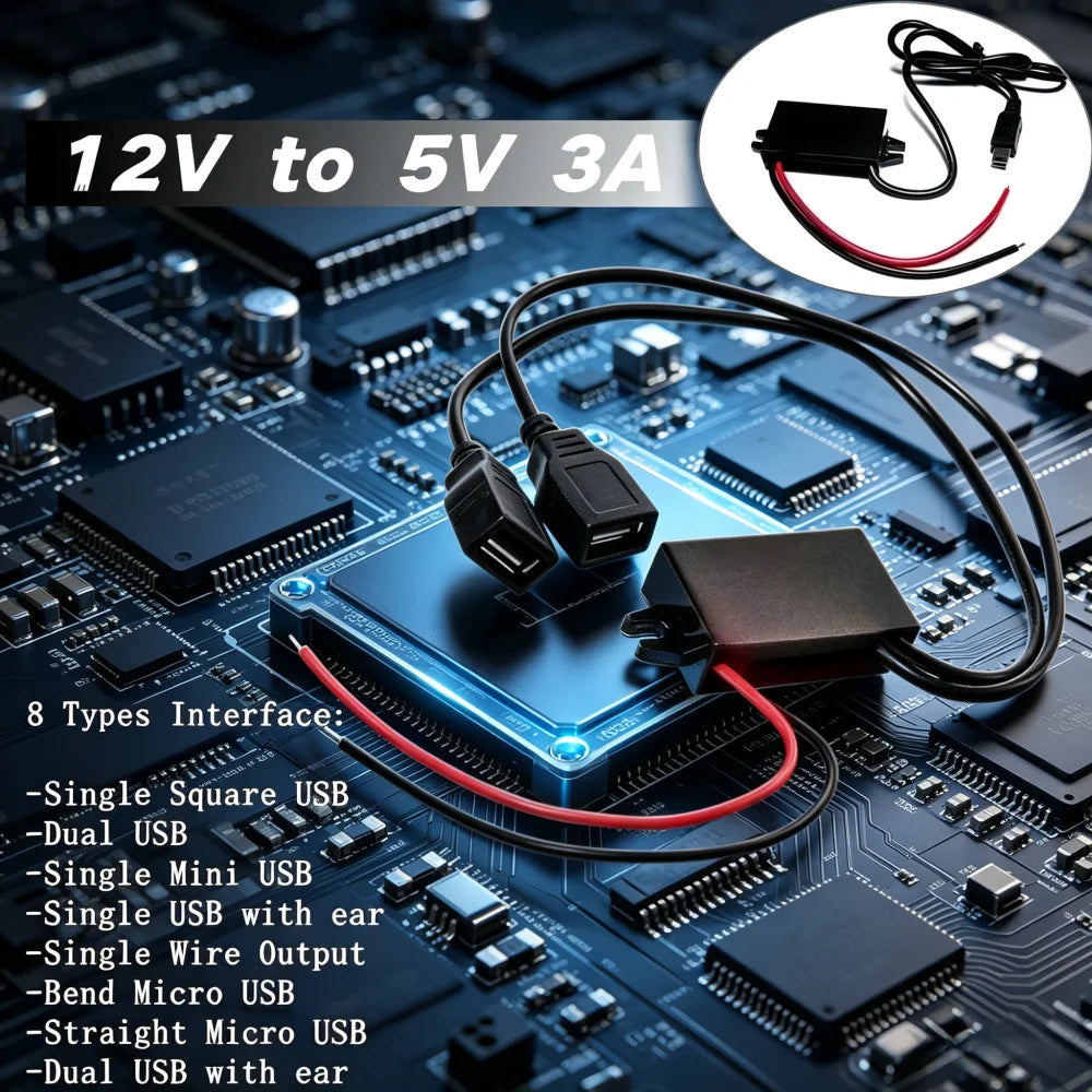 Car Power Step Down Buck Converter Power Supply Male Female Micro USB Adapter Auto Protection DC-DC 12V to 5V 3A 15W Oasis Select