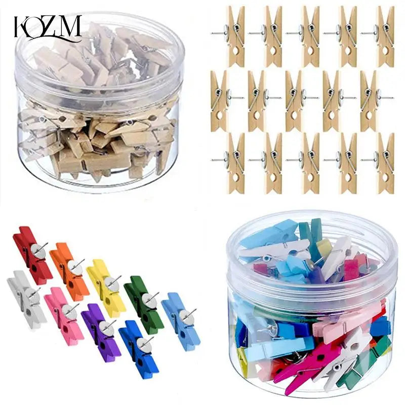 20-Pack Wooden Clip Push Pins for Cork Boards & Bulletin Boards