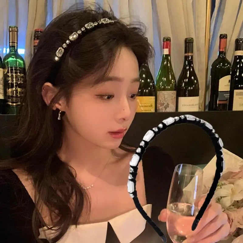 SXH Velvet Hair Hoop With Shiny Rhinestone For Women Luxury Style Headband For Autumn & Winter, Suitable For Face Washing, Hair Oasis Select