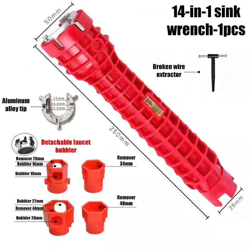 Sink bathroom wrench plumbing installation tool household water pipe faucet angle valve sink maintenance disassembly wrench Oasis Select 14-in-1-1pcs