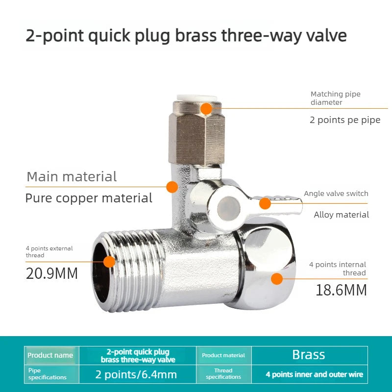 Water Purifier Adapter Faucet Ball Valve 2/3 PE Pipe Brass Alloy Plastic Tee Connector Hardware Accessories Oasis Select copper plating2point