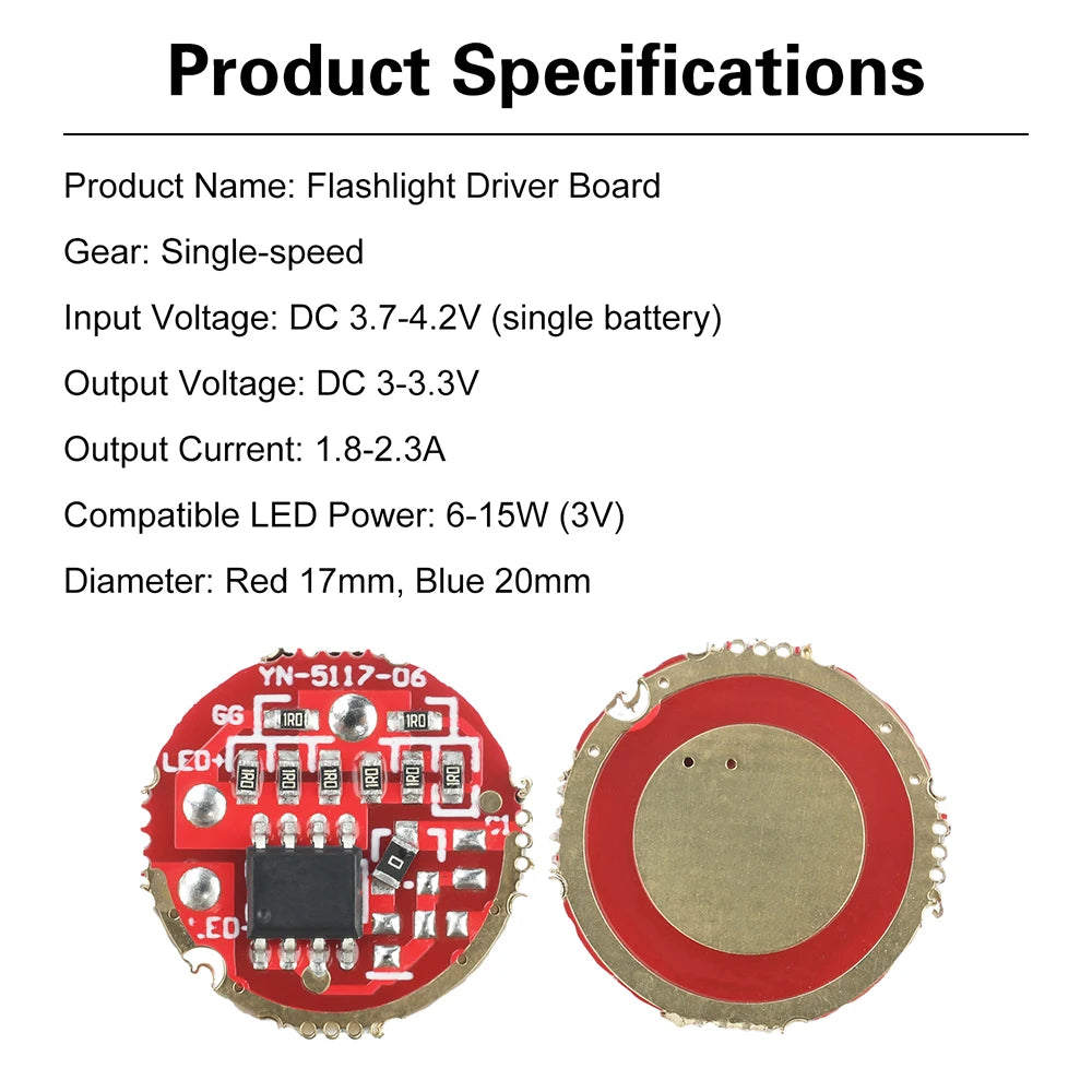 DC 3.7-4.2V Single-Speed Flashlight Driver Board Flashlight DIY Component Compatible with 6-15W LEDs 17/20mm Oasis Select