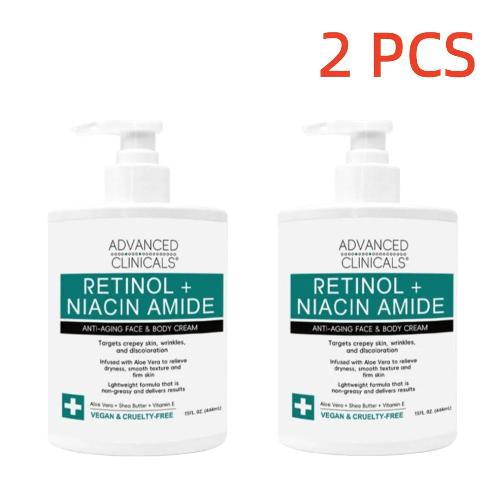 444ml Advanced Clinicals Retinol + Niacinamide Anti-Aging Cream Face & Body Vegan Cruelty-Free, With Aloe Vera & Shea Butter Oasis Select 2 PCS