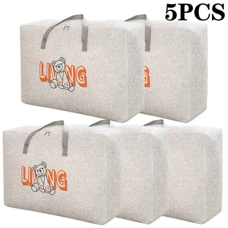 1-5Pcs Clothes Quilt Storage Bag Waterproof Moistureproof Large Capacity Luggage Bag Packing Bag Thickened Non-woven Storage Bag Oasis Select XL 5PCS