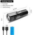 Super Bright Mini LED Flashlight USB Rechargeable Zoom Tactical Flashlight 3 Lighting Mode Outdoor Camping Fishing Torch Oasis Select short With battery