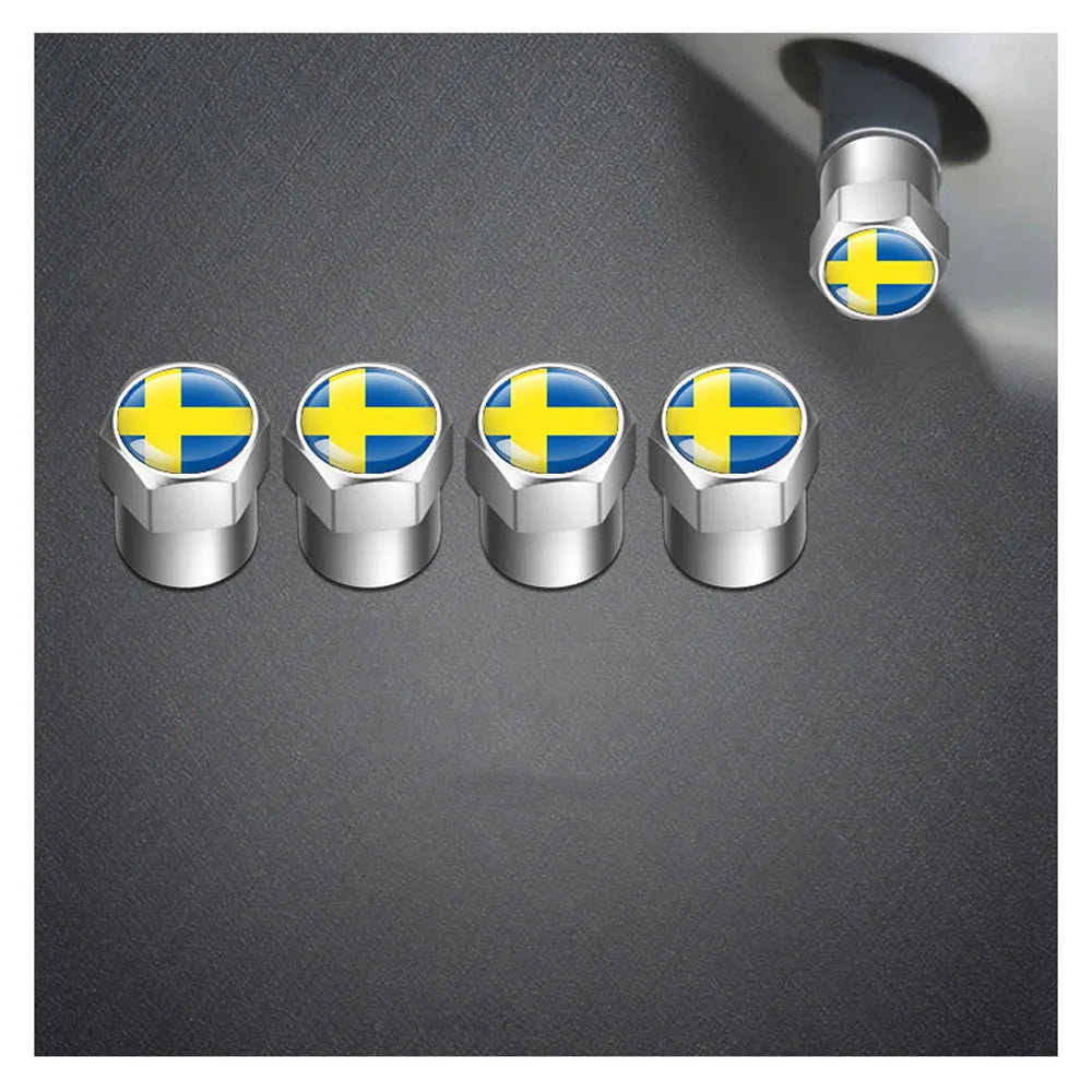 4Pcs National Flag Car Tire Valve Caps Aluminium Alloy Wheel Tires Tire Stem Air Cap Airtight Covers for Cars, Motorcycles Bike Oasis Select SWE