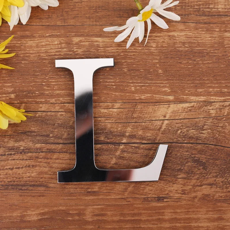 Silver Letter Acrylic 3D Mirror Wall Sticker Home Decor Alphabet Poster For Birthday Party Wedding Diy Wallpaper Peel & Stick Oasis Select L Silver
