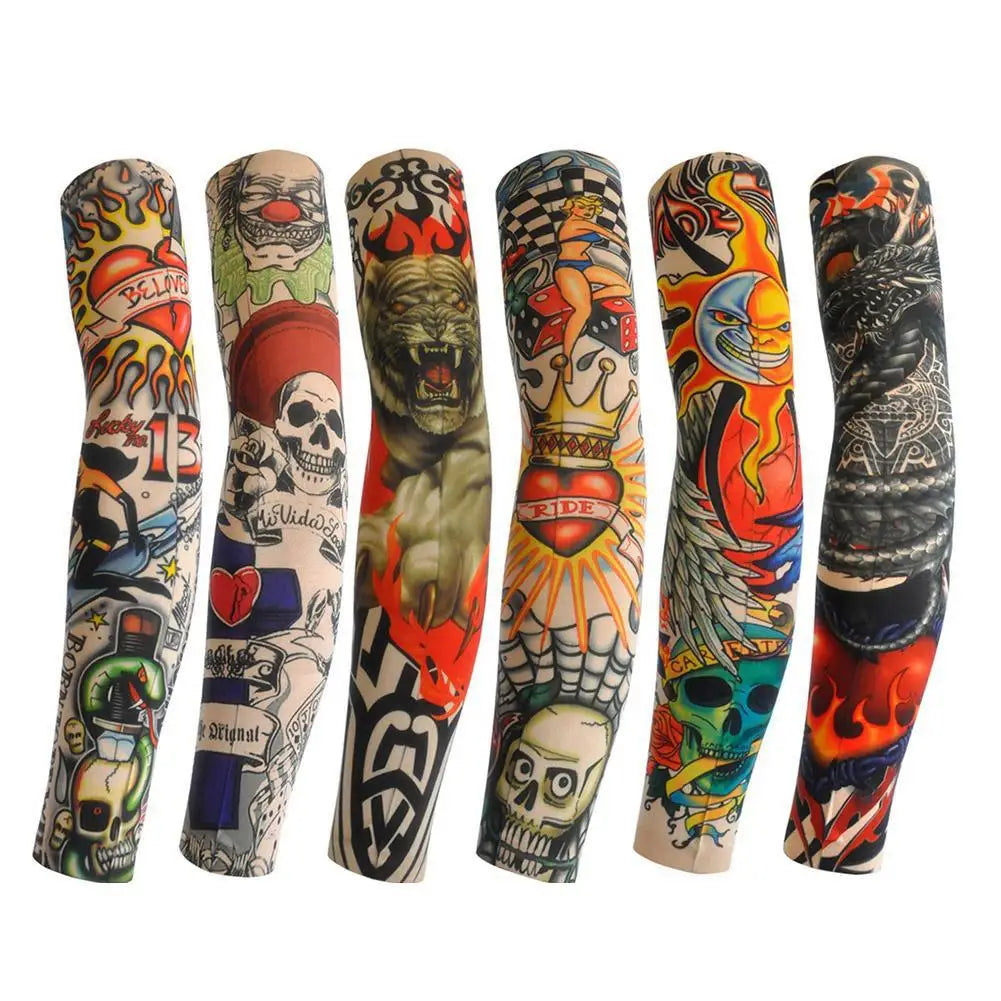 Summer Ice Silk Tattoo Sleeves Arts Temporary Fake Slip On Tattoo Arm Sleeves Sports Sunscreen Sleeves Cycling Driving Fishing Oasis Select style-2