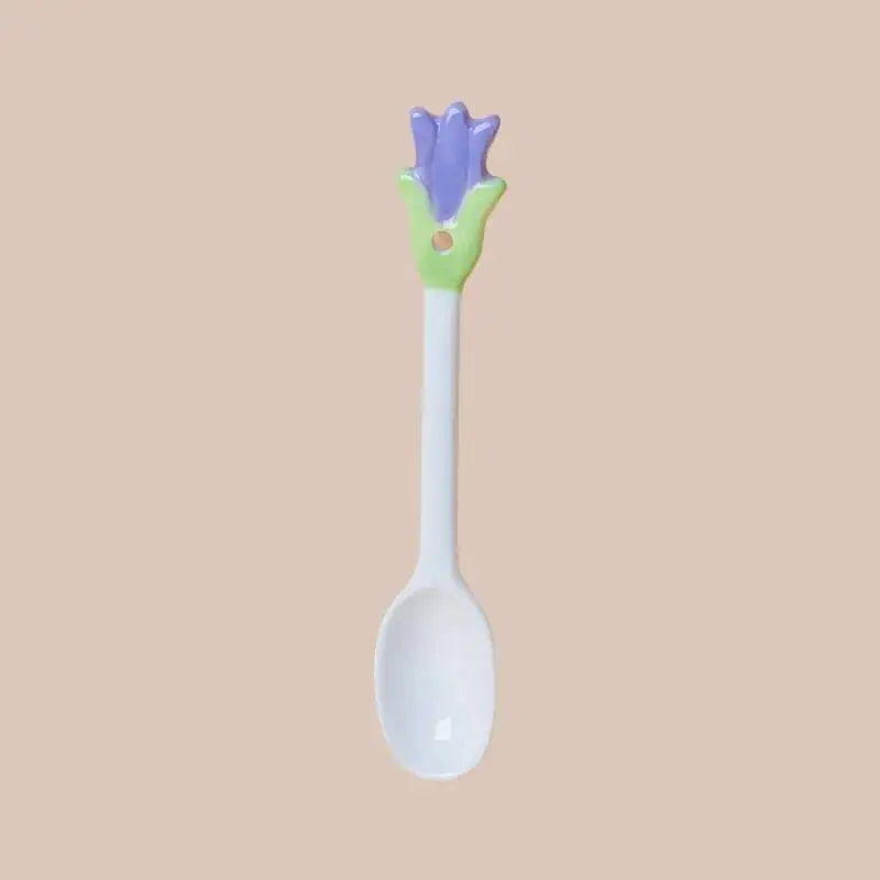 Tulip-shaped Ceramic Spoons, Dessert Spoons Coffee And Ice Cream Spoons, Table Spoons Kitchen Tablewear Oasis Select Purple