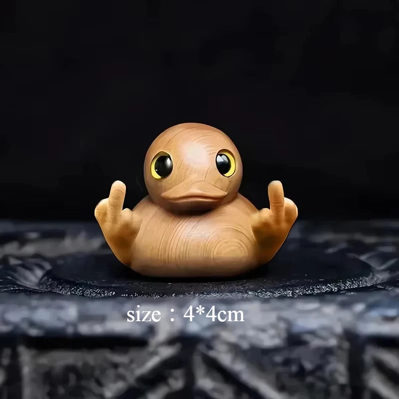 Fun Finger Duck Handmade Wooden Statue Mini Duck Statue Home Office Desk Garden Decoration Yellow Duck Oasis Select middle finger-4x4cm