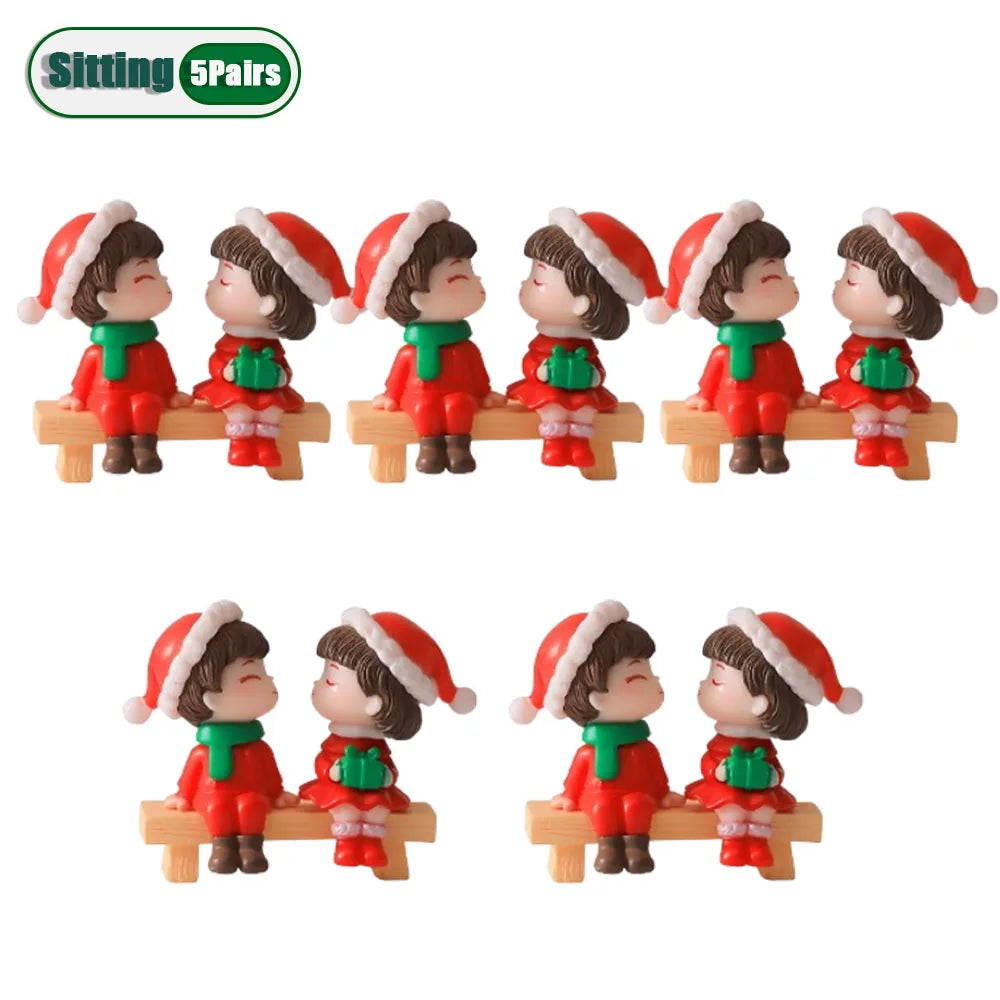 1-20Pairs Mini Christmas Couple Dolls DIY Christmas Decoration Accessories Cute Christmas Couple Dolls Desktop Ornaments Oasis Select Sitting-5Pairs As Shown