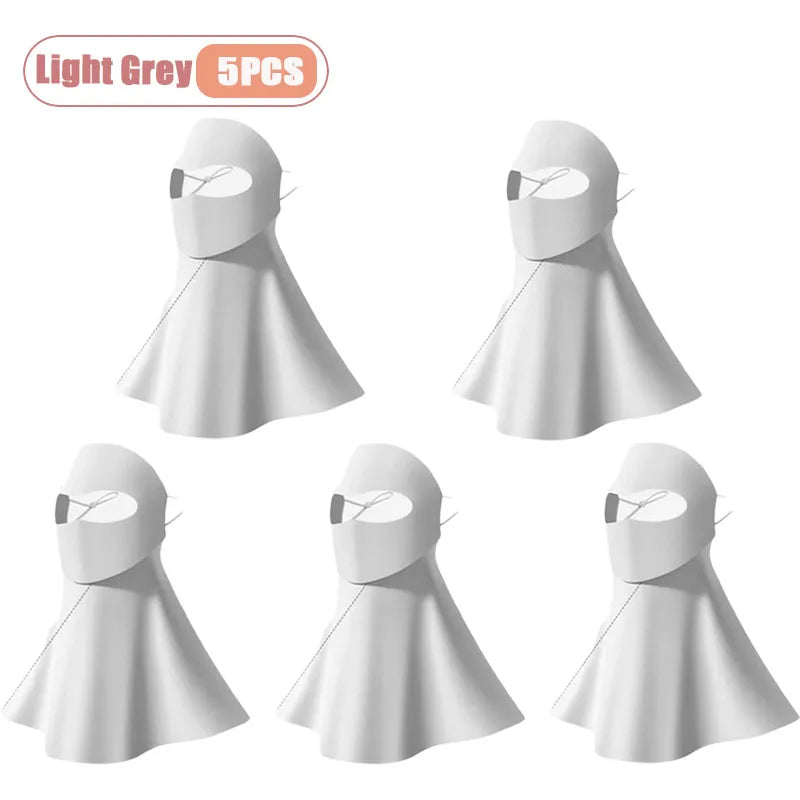 1-10PCS Ice Silk Face Mask Women Cooling Breathable UV Protection Eye Cover Summer Sun Mask Dustproof Stylish Face Gaiter Oasis Select Light Grey-5PCS