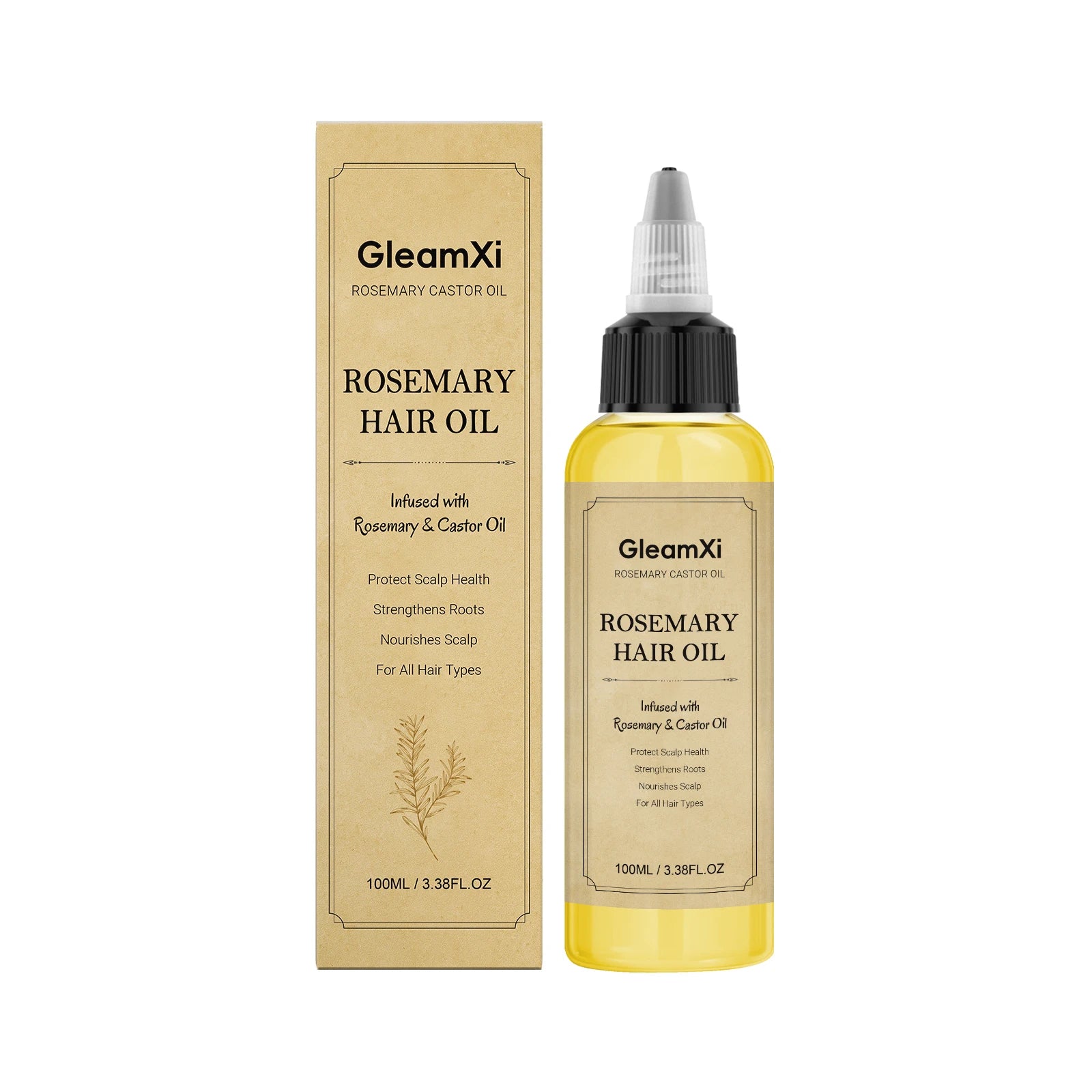 Rosemary Castor Hair Oil Strengthens Roots and Nourish Scalp Anti Hair Loss Reduce Breakage Voluminous Soft Hair Care Oasis Select 100ml boxed