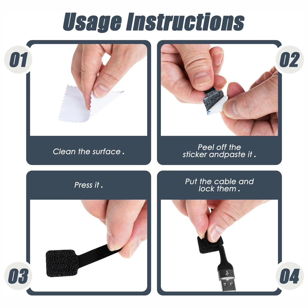 Reusable Cable Ties & Self-Adhesive Cord Organizer Straps