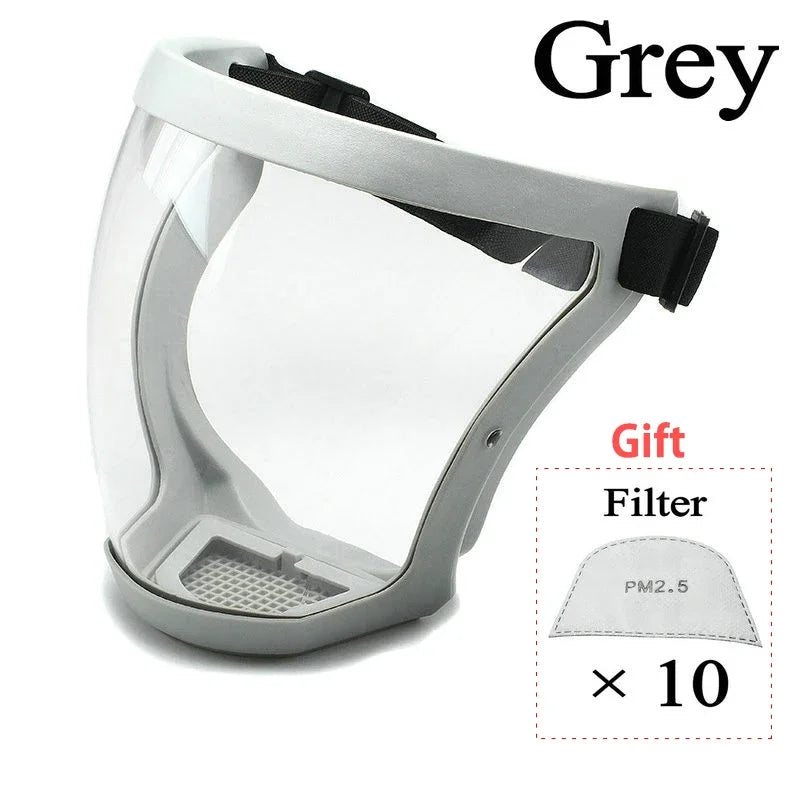 Work Protection Mask Full Face Shield Protection Face Anti-fog Anti Splash Transparent Facial Protector Face Protective Screen Oasis Select grey and 10Filter