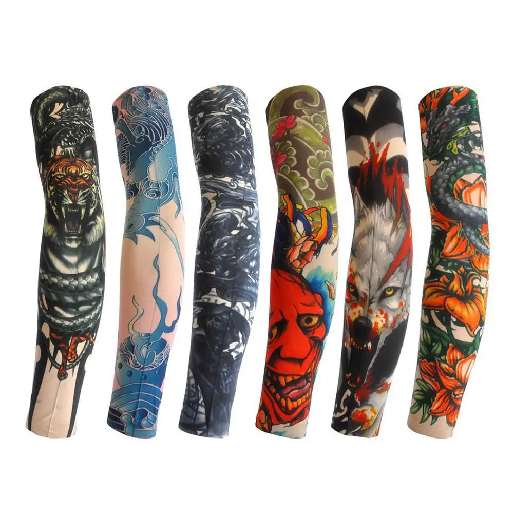 Summer Ice Silk Tattoo Sleeves Arts Temporary Fake Slip On Tattoo Arm Sleeves Sports Sunscreen Sleeves Cycling Driving Fishing Oasis Select style-7
