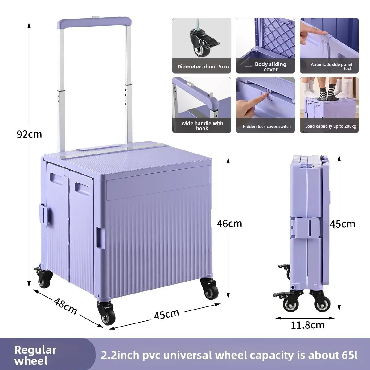 Multi-functional Shopping Cart Folding Light Carry Shopping Cart Camping Trailer Hand Pull Trolley Express Pull Goods Home Oasis Select Purple-B