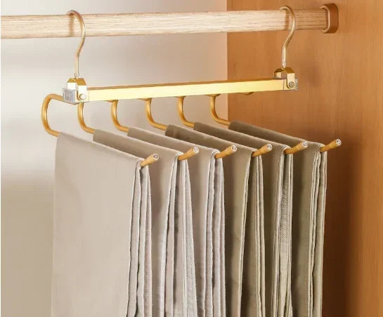 Multi-functional 6 in 1 Pants Hanger for Clothes Rack Adjustable Closet Organizer Trouser Storage Rack Pants Tie Storage Shelf Oasis Select Gold 6 Layers