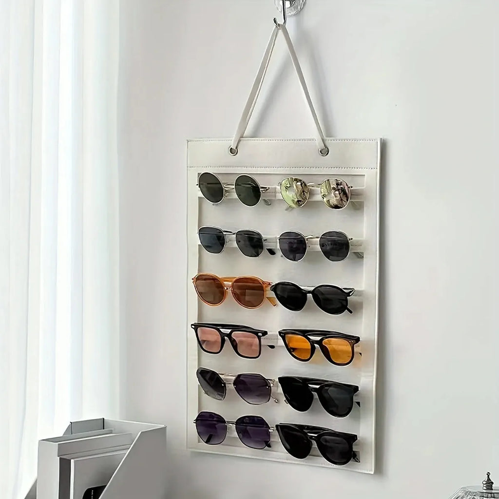 1pc,Rice white glasses storage bag, sunglasses storage bag, sun visor display rack, scratch resistant mirror surface Oasis Select