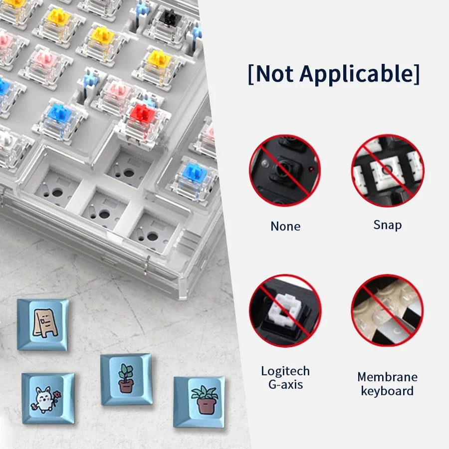 Eight-Piece Set Cute Cartoon Theme Personalized KeyCap Five Sides Thermal Sublimation Cherry High Mechanical Supplement Keycap Oasis Select