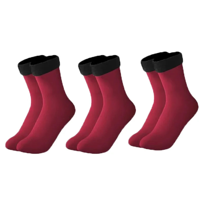 1/2/3pairs Snow Socks Middle Tube Solid Winter Plus Velvet Thick Keep Warm And Cold Socks Comfortable Mens Womens Floor Socks Oasis Select red 3pairs