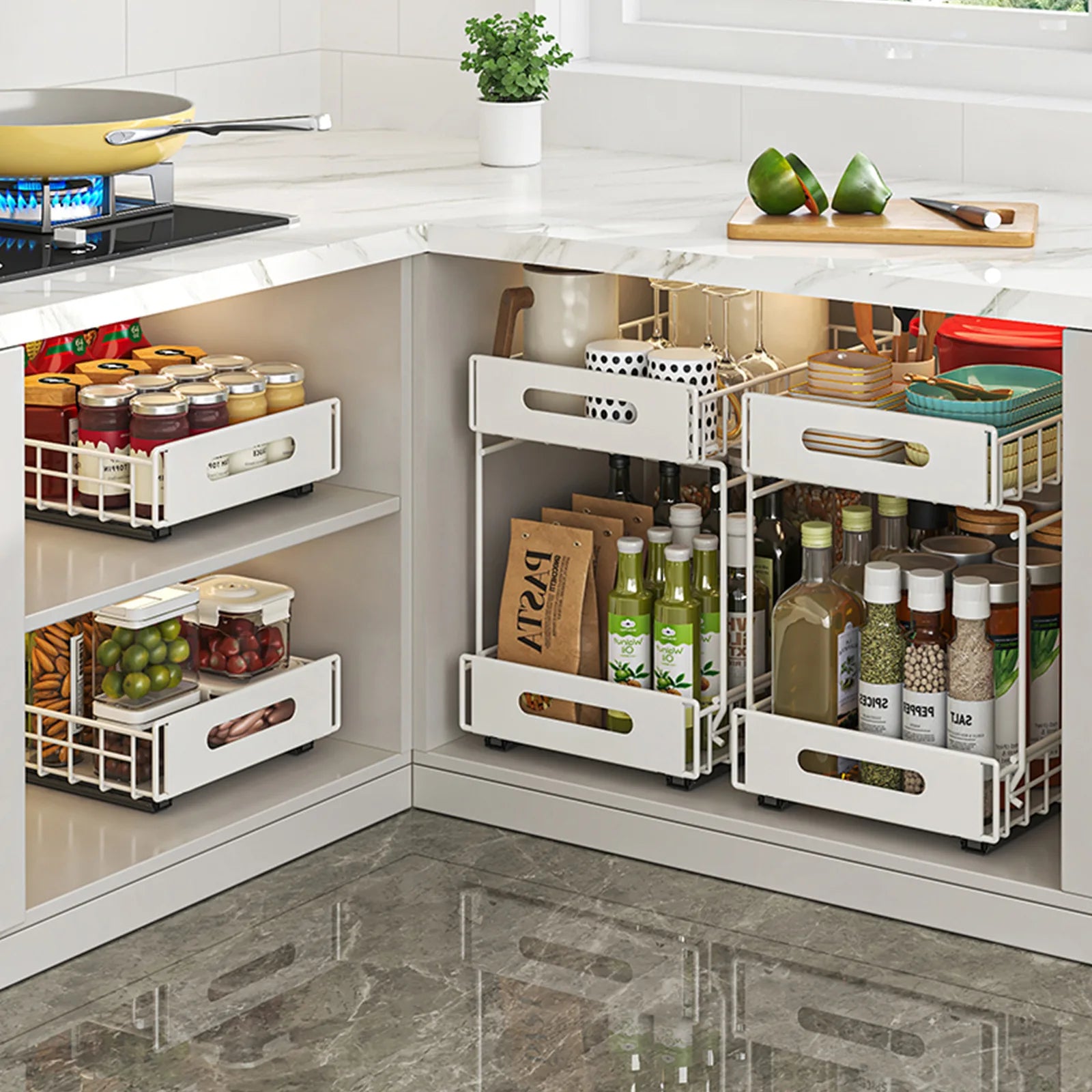 Kitchen Shelf Cabinet Pull Basket Layered Rack Seasoning Storage Sink Storage Super Deep Pull-out Shelf Oasis Select