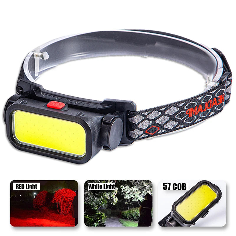 Powerful COB LED Headlamp USB Rechargeable 4 Modes Lighting Head Flashlight With 18650 Built in Battery Camping Fishing Lantern Oasis Select