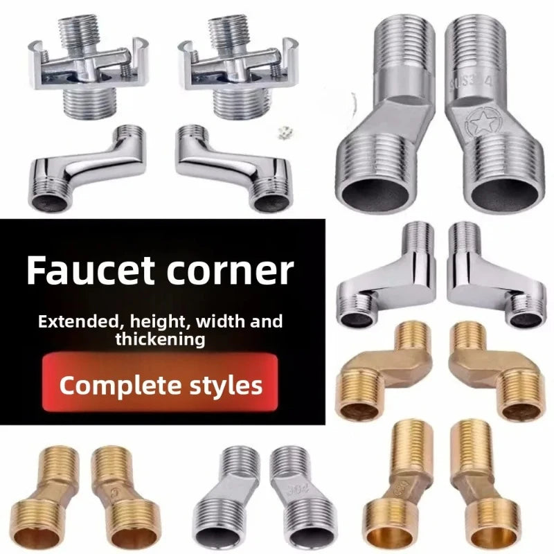 2pcsStainless Steel Angled Curved Foot 360° Rotatable Angle Adjustment Shower Faucet Adapter Wall Mounted Eccentric Screw Corner Oasis Select