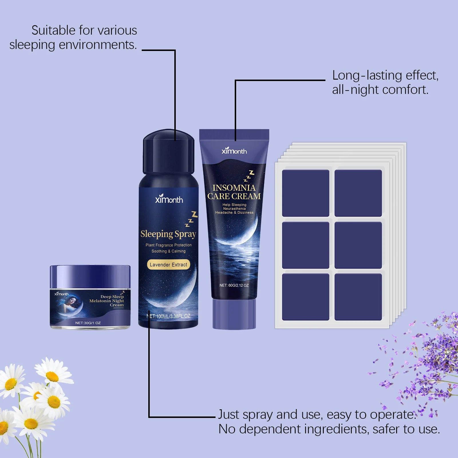 Lavender Sleep Patch, Night Cream & Pillow Spray Gift Set Sleep Wellness Set Oasis Select