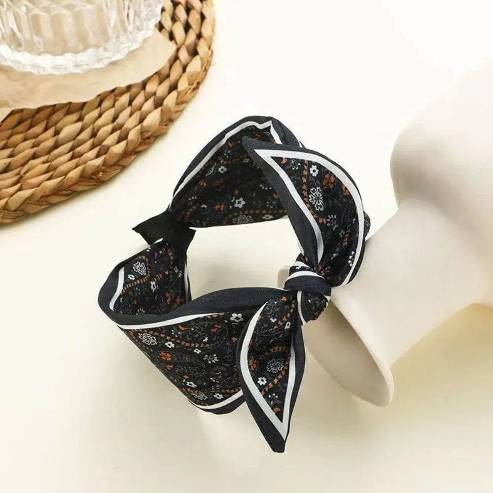 New Wide Brim Bowknot Headband Floral Paisley Hair Band Elastic Cloth Hair Hoop Girls Oasis Select Black