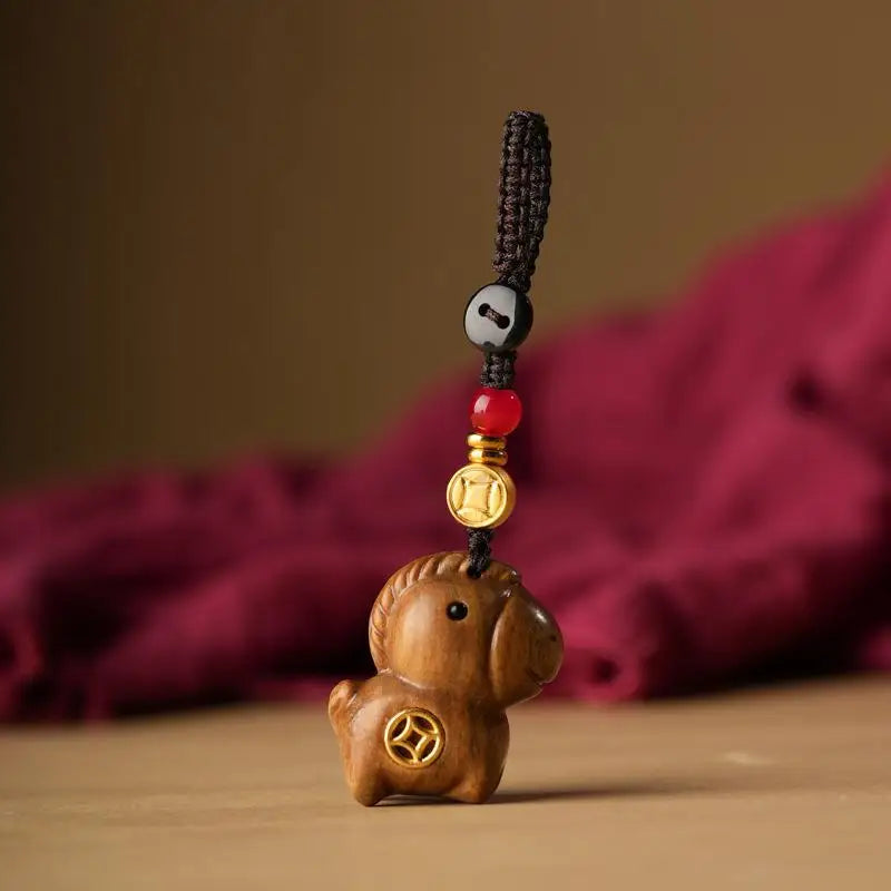 Creative Sandalwood Horse Pendant Keychain Year Of The Horse Mobile Phone Chain Backpack Hanging Decoration New Year Gifts Oasis Select A3