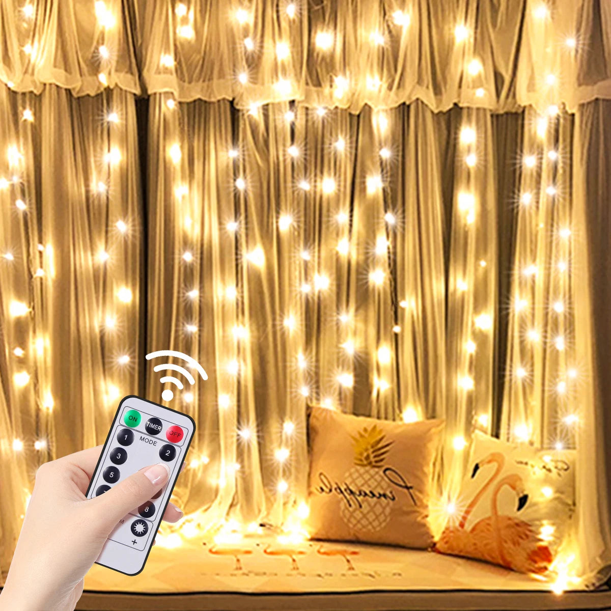 3M LED Curtain Lights with USB Remote Control Fairy Garland Lamp for Wedding Birthday New Year Party Decor Holiday Gift Oasis Select Warm White 3m x 3m