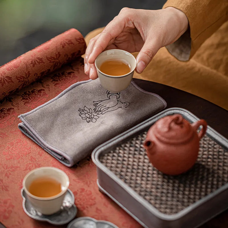 Tea Towel Thickened Absorbent Soft Kitchen Cleaning Cloth Plush Imitation Deerskin Towel Table Mat Pad Coaster Tea Accessories Oasis Select