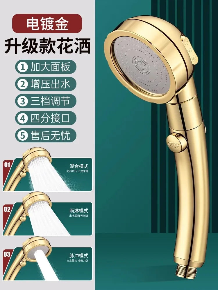 New High Pressure 4 Modes Adjustable Shower Head One Key Stop Water Saving Sprayer Rainfall Bath Showerhead Bathroom Accessories Oasis Select Upgraded Gold