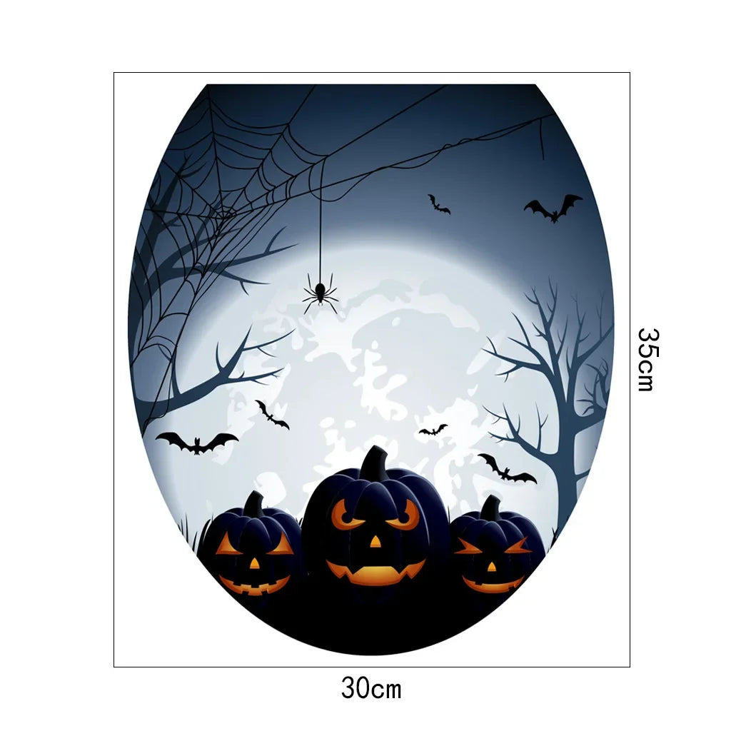 Halloween Toilet Lid Sticker Scary Pumpkin Haunted House Bathroom Decoration Wall Decals Poster Party Decoration Self Adhesive Oasis Select AFH-MT1008