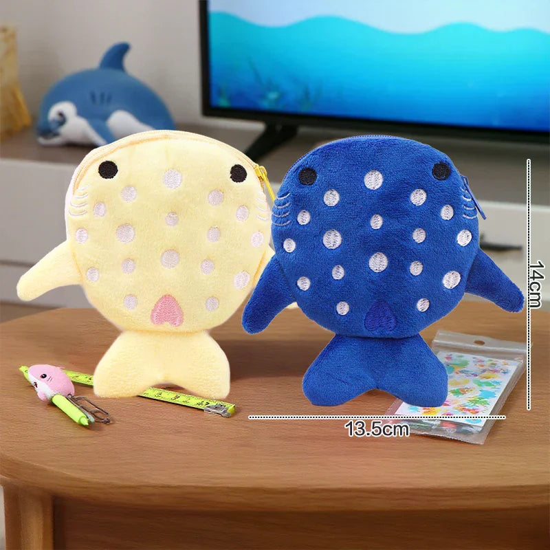 Cute Blue Shark Mini Whales Coin Purse Plush Zipper Coin Wallet Designer Women's Small Change Bag Key Earphone Pouch Oasis Select