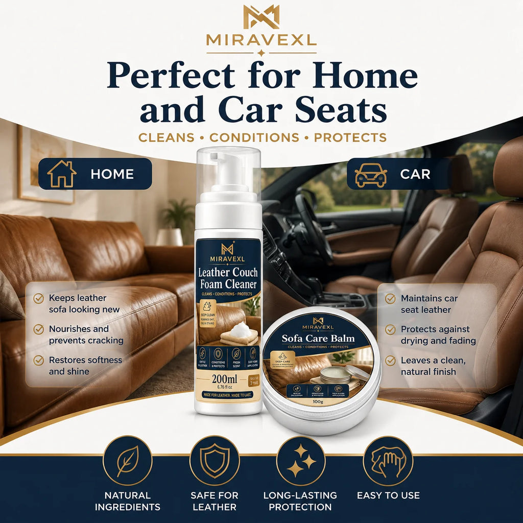 MIRAVEXL Leather Couch Foam Cleaner & Sofa Care Balm Kit with Sponge, Deep Clean,Condition and Protect Leather Seats for Home 2 Oasis Select