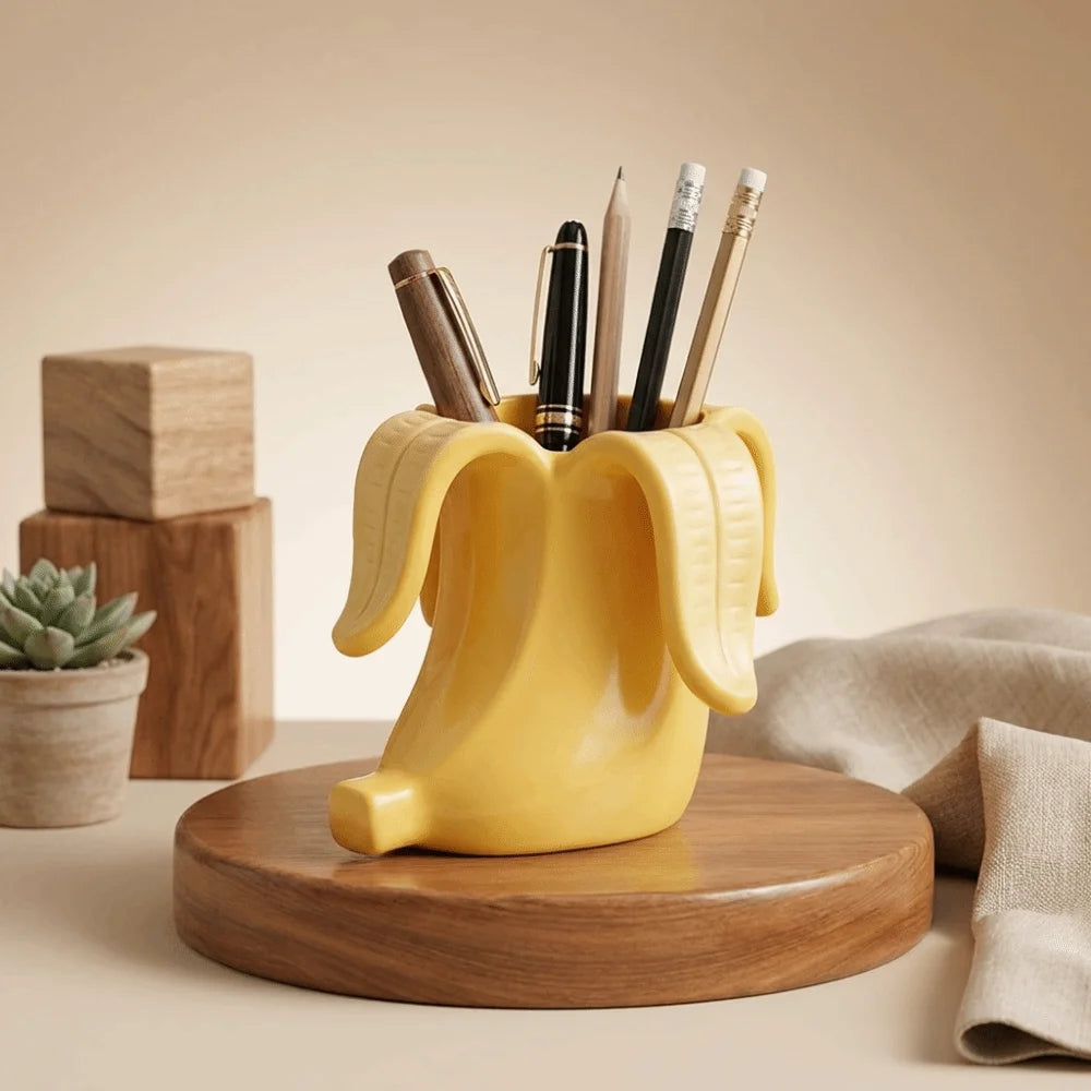 Plastic Banana-Shaped Pencil Holder Curved Arc Design Creative Desktop Organizer Artistic Decoration Funny 3D-printed Pen Holder Oasis Select