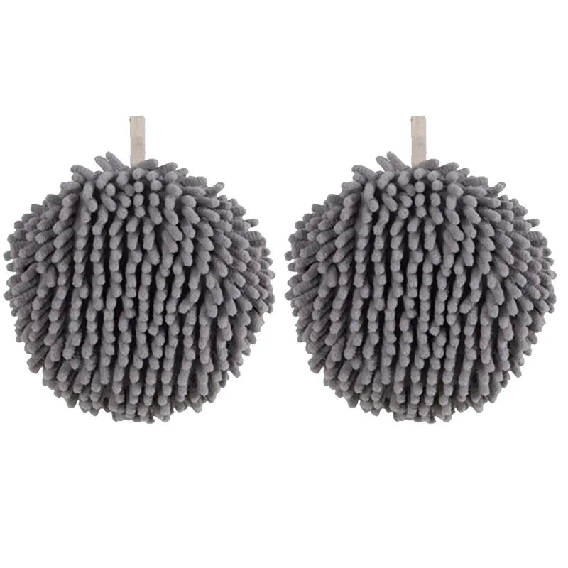 1/2/3pcs Chenille Hand Towels Kitchen Bathroom Hand Towel Ball with Hanging Loops Quick Dry Soft Absorbent Microfiber Towels Oasis Select 2pcs-gray