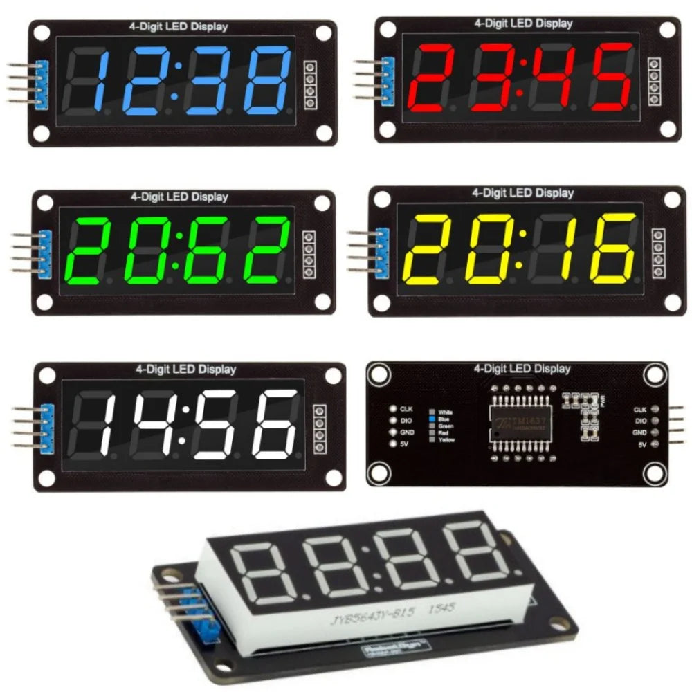 TM1637 0.36" 4 Bit LED Digital Tube Display 7 Segments Red Green Blue Yellow White LED Module Board with Pin for Arduino Oasis Select