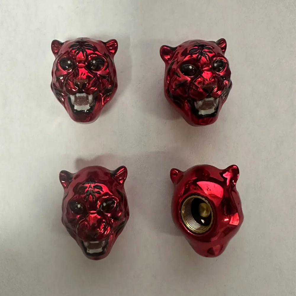 4Pcs Tiger Style Tire Valve Stem Caps 3D Animal Car Accessories Decor Tire Air Caps for Car,SUV,Bike,Motorcycle,Bicycle Oasis Select Red