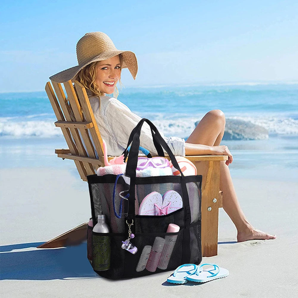 Mesh Beach Tote Bag | Large Multi-Pocket Pool & Travel Bag