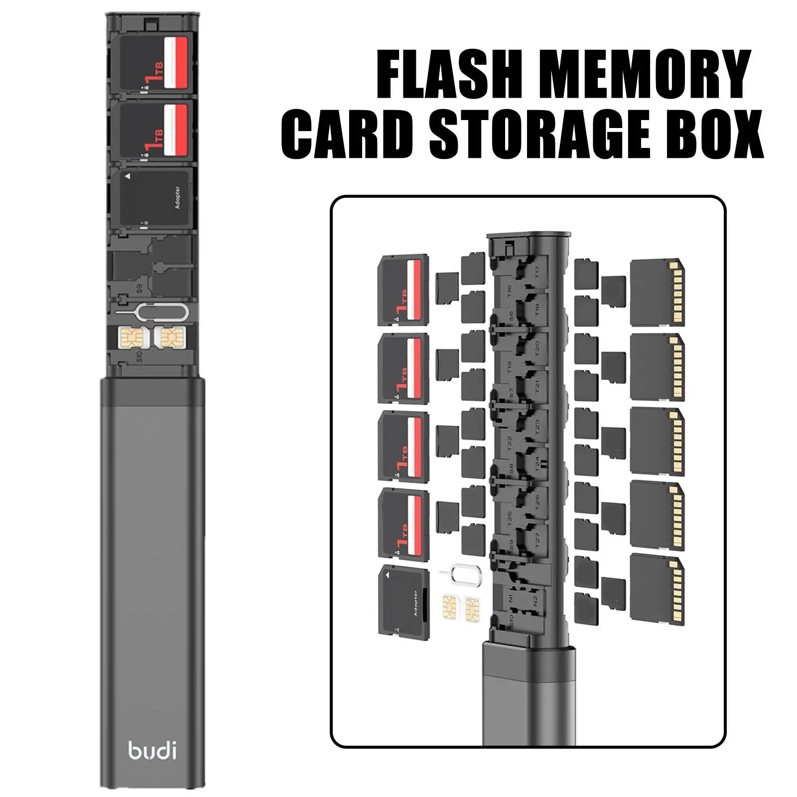 BUDI 30 Slots SD SIM Card Case Holder Multi-function Phone Card Organizer Storage Box Holder Alloy Aluminum Oasis Select